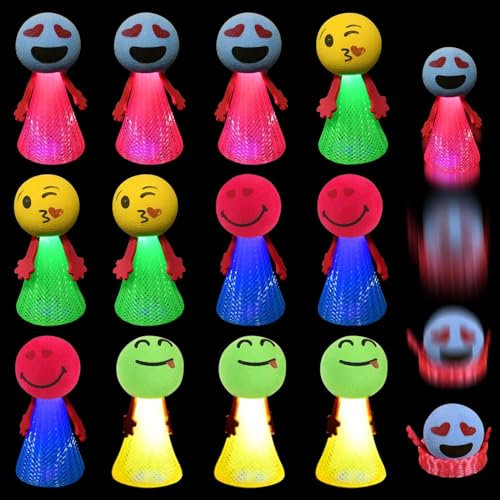 Qunkun LED Feder Leucht Springendes Spielzeug, 12 Stück Jumping Spielzeug, LED Spring Launchers Toys, Party Mitgebsel Kindergeburtstag, Glow In The Dark Puppen für Geschenktütenfüller Partygeschenke