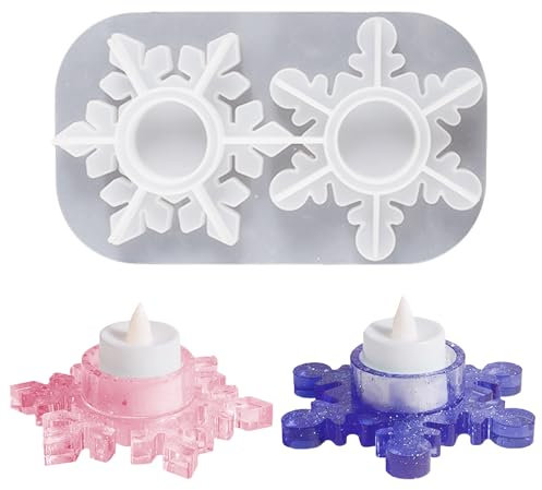 Vordpe Bougeoir en silicone en forme de flocons de neige de Noël, moules en silicone époxy, pour Noël, hiver, décoration de maison, bricolage, artisanat, bougeoir, plateau décoratif (A)