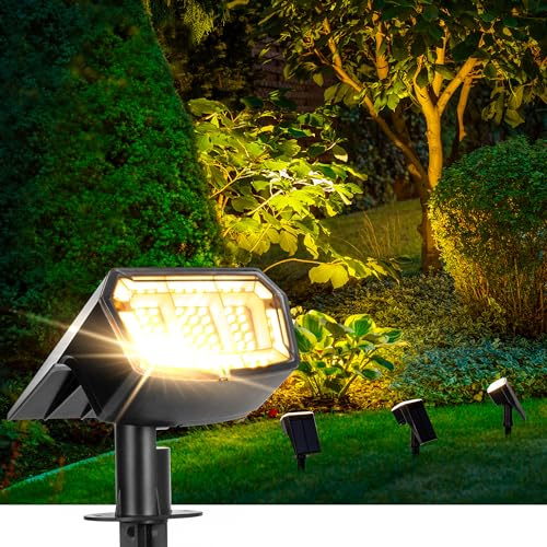 AUDERWIN Solar spotlights Outdoor 63 LED 3 Lighting Modes, IP65 Waterproof Lighten Yard Garden House Garage Pathway for Christmas Decorations-4 Pack