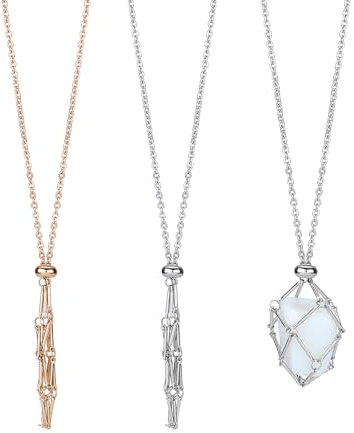 WEWAYSMILE 2 pieces Crystal Holder Cage, Handmade Crystal Holder Necklace, Stone Necklace Holder, Metal Braid Stand Quartz Gemstone Jewelry for Women Men(Long About 17.2 inches/43.8cm)