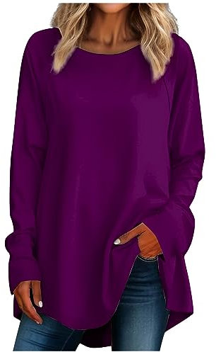 Sweatshirt Damen Elegant Lang - Pullover Langarmshirt Sportlich - Oberteile Grosse Grössen - Lila 3XL