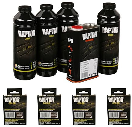 U-POL Raptor 2K Transportflächen Beschichtung/Schutz vor Steinschlägen, Kratzern, Rost/Raptor Lack einfärbbar (inkl. Härter) + Raptor Pigment (3,79 Liter + Sepia Brown (ca. RAL 8014))