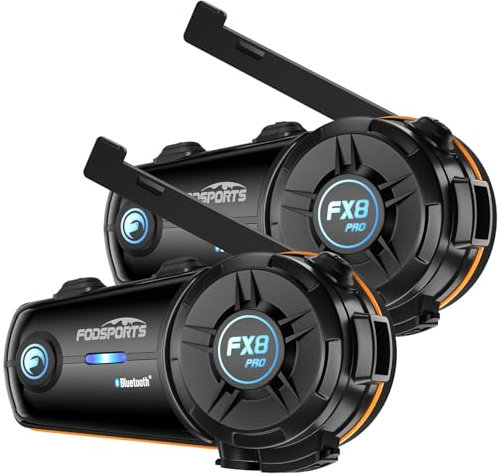 Fodsports FX8 Pro Motorrad Bluetooth Headset, Dual-Chip Multi-Audio Funktion, Motorradhelm Headset bis zu 10 Motorräder miz Reichweite von 2000m, HRSQS Lautsprechern, CVC und ENC Geräuschunterdrückung