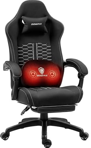 Dowinx Gaming Chair with Heated Massage Lumbar Support, Ergonomic Gaming Computer Chair with Pocket Spring Cushion and Footrest, Recliner High Back PC Chair for Adult, 150kg,Black