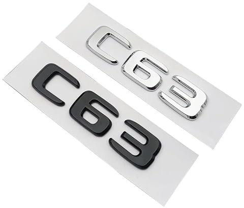 WHARGTSL 3D ABS Chrom Schwarz Logo C63 Emblem Buchstaben Aufkleber Typenschild Auto Kofferraum Abzeichen Aufkleber Passend for Mercedes Benz C63 AMG W205 Zubehör(Glossy Black C63)