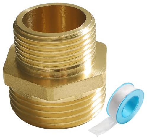 Lyeteung 1 Stück G1 Männlich auf G3/4 Männlich, Messing Hex Nippel Außengewinde, Sechskant-Nippel, mit Gewinde Dichtband, für Rohranschluss