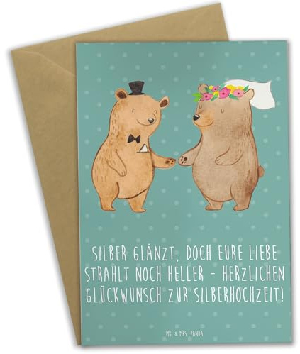 Mr. & Mrs. Panda Grußkarte 25. Hochzeitstag Silberne Hochzeit - Geschenk, Grußkarten, glückwunschkarten, einladungskarten, Ehepaar, Heiraten, weihnachtskarten, hochzeitskarten, Geschenke, Heirat