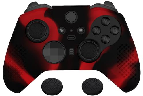 eXtremeRate PlayVital Schutzhülle für Xbox Elite Controller Series 2, Anti-Rutsch Silikon Case Hülle+2 Thumbstick Kappen Aufsätze für Xbox Elite Series 2/2-Core Controller-Schwarz Rot