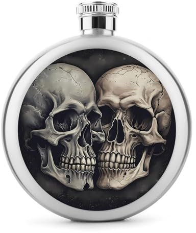 Flasque, flasque pour homme, motif tête de mort ensemble, flasque en acier inoxydable, bouteille d'alcool, pour whisky et autres boissons alcoolisées