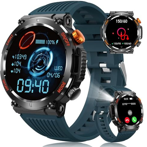 MEGALITH Reloj Inteligente Hombre Llamadas: Whatsapp Bluetooth Compatible Android iOS - Smartwatch Hombre Redondo Azul Actividad Deportivo Fitness