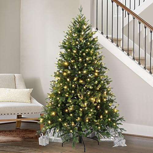Arbol de Navidad con Luces Incorporadas Artificial con Bisagras de Metal y Base Plegable, Fácil Montaje, for el Hogar, La Oficina y Las Fiestas(180cm/6ft)