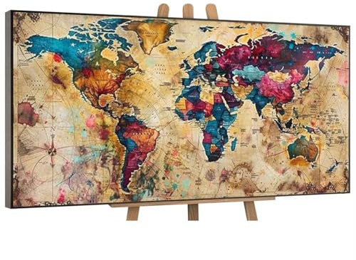 Peinture par Numéros pour Adultes, Peinture par Numéros Grand Carte du monde 30x60 cm Acryliques Peintures Numéros Débutants Enfants, Peinture avec 3 Pinceaux Paint by Numbers Kit, Sans Cadre K-595