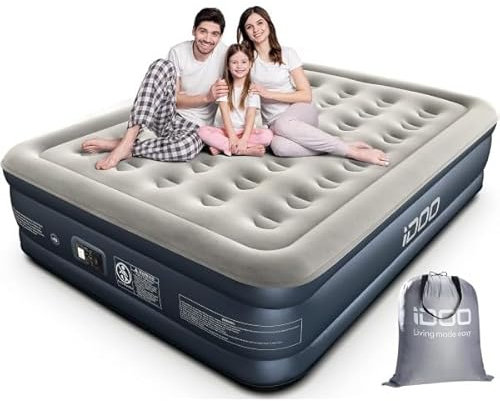 RESTEQ Inflatable King Size Air Bed with Built-in Pump, 203x152x38 cm, Max. Load 295 kg