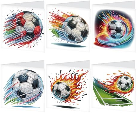 DCIDBEI DIY Diamond Painting Geburtstagskarten Set 6 Stück Dankeschön Karte | Diamant Painting Grußkarten für Glückwunschkarte Klappkarten Malen nach Zahlen Grußkarten für Familie Freunde Fußball