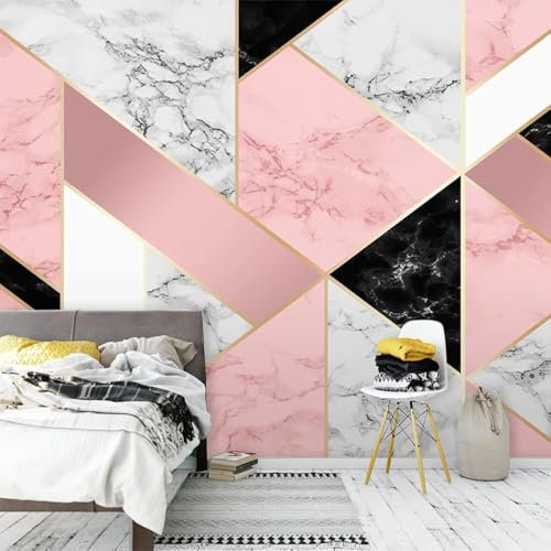 XLMING Abstrait Géométrique Rose Marbré 3D Papier Peint Décoration Manger Adulte Intérieure Salon Canapé Chambre Fond TV Mur-430cm×300cm