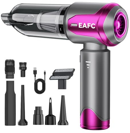 EAFC Kabelloser Handstaubsauger 16000Pa, 2-in-1 Staubsauger & Blaser mit 6000mAh Akku, Type-C, Tierhaare Entferner, Leicht für Auto, Haushalt, Sofa, Teppich, Polster (Pink)