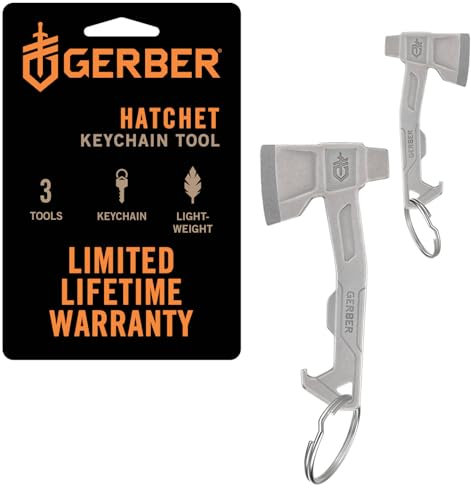 Gerber Llavero, Hatchet, llavero herramienta con abre paquetes, destornillador plano y abrebotellas, longitud: 6,6 cm, peso: 20 g, acero inoxidable, plata, 1074043