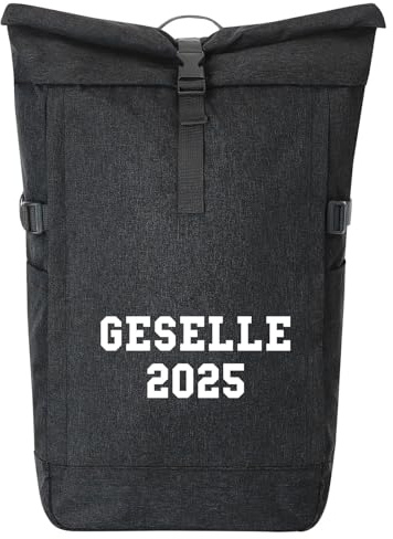 Huuraa Kurierrucksack Geselle 2025 Ausbildung 30-44 Liter Black Melange Fairtrade Rolltop Rucksack Geschenkidee