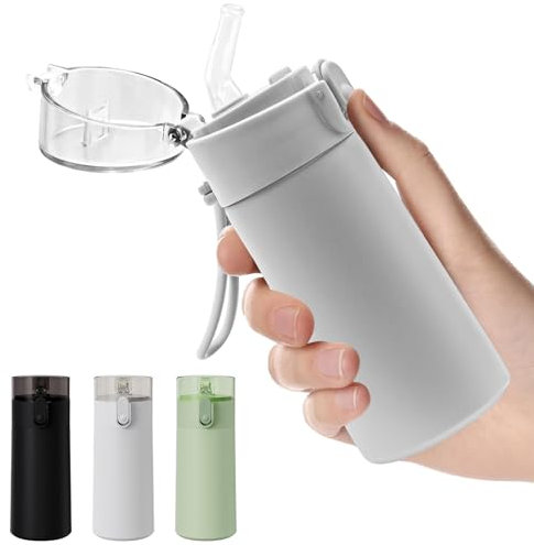 Mini Botella Isotérmica,150 ML Mini Termos, Botella Agua Acero Inoxidable con Pajita, Frio/Calor, a Prueba de Fugas, Mini Flask Fácil para Gimna, Exterior, Viajes, Escuela (Gris)