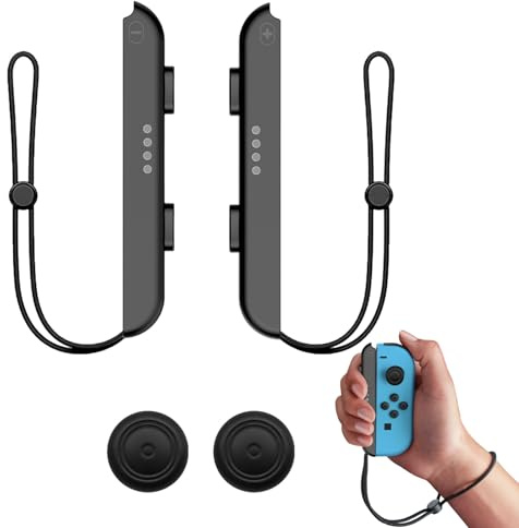 2Pcs Wrist Strap compatible with Nintendo Switch Joycon with 2 Pcs Joystick Cap,Elastic Adjustable Controller Wrist Strap Suitable for Nintendo Switch Wrist Strap(Black)