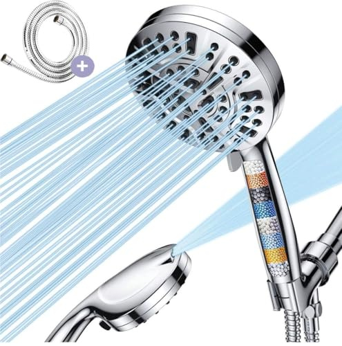 Besjaar Pommeau de Douche avec Tuyau, 10 Modes de Pulvérisation, Douche à Main Chrome, Douche Pluie avec Filtre, Haute Pression, Économie d'Eau