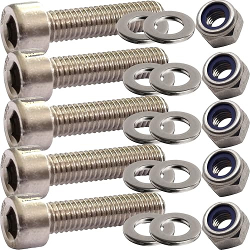 Set di bulloni a testa cilindrica M8 da 10 mm, in acciaio inox A4, con dadi e rondelle, bulloni a filettatura completa, fissaggio resistente alla corrosione (confezione da 5)
