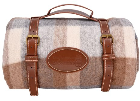 Les Jardins de la Comtesse, Picknickdecke, wasserdicht, Schottenkaro, Braun, 170 x 140 cm, Wolle und Polyester, 1500 g