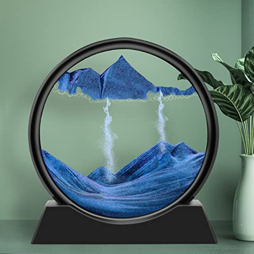 DHXYZZB Large Size Moving Sand Art Picture - 3D Dynamic Sands Art Round Glass Deep Sea Sandscape, (with Syringes) Natural Sand Painting Artistic Sandscape for Office Desktop Home Decor