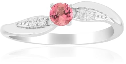 Cavill Ring aus 925er Sterling Silber mit Nigerianischem pinkfarbenem Turmalin 0,168 ct, funkelnden Zirkonen, rundgeschliffen, modernes Design, platiniert, Silberring für Damen