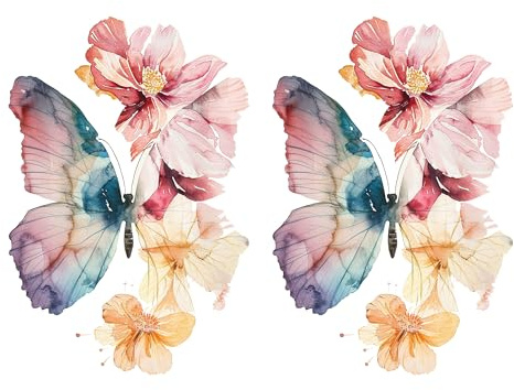 duoyif Wandtattoo Aquarell Schmetterlinge Blume Wandaufkleber Bunt Rosa Blume Schmetterling Mädchen Wandsticker Wanddeko für Mädchenzimmer Schlafzimmer Damen Wohnzimmer Kinderzimmer 2 stück (Blumen)