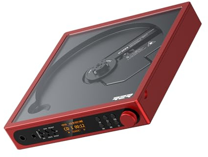 FiiO Lecteur CD stéréo portable DM15 avec véritable DAC R2R 24 bits, sortie haute puissance 1150 mW + 1150 mW, émetteur Bluetooth adaptatif aptX, 24 préréglages sonores, audio Hi-Fi USB/CD, écran HD