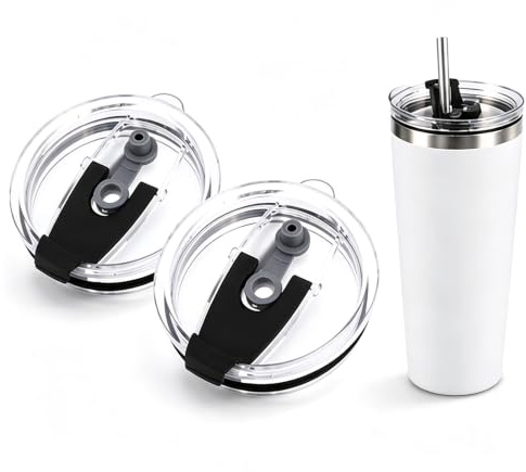 2 Pcs Reusable Flip Replacement Lids, Classic Clear Eco-Friendly, Non-Slip Replacements Splash Resistant, Leak Spill Proof and Straw Friendly for Tumbler Travel Cup (20 Oz)