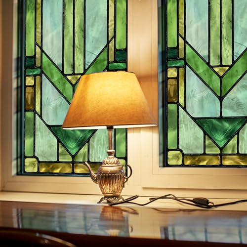 ChicSkin Hand-Painted stained glass window film Green Geometric 43X215CM