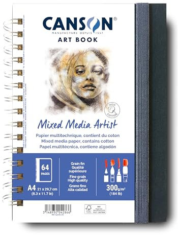 CANSON - Professional Book – Multifunktionspapier – feine Körnung – 300 g/m² – Spiralblock – A4 – 21 x 29 – 7 cm – Weiß – 28 Blatt, weiss