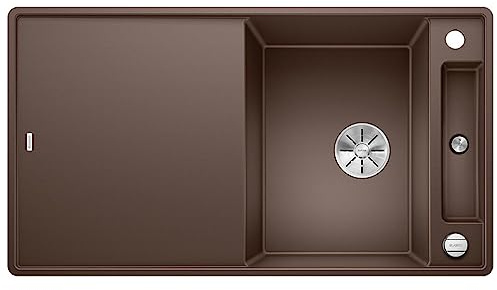 BLANCO AXIA III 5 S-F | Granitspüle aus SILGRANIT cafe | mit | [90,5x50x20,2 cm] | für 50 cm breite Unterschränke | mit Holzschneidbrett | Reinigungsfreundlich | Einbauart: Flächenbündig
