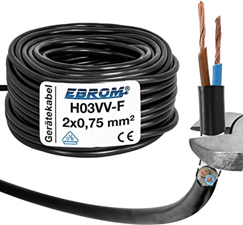 EBROM Kunststoff Schlauchleitung RUND, LED Kabel, Stromkabel, Leitung, Gerätekabel H03VV-F 2x0,75 mm² Farbe: schwarz, viele Längen in 5 m Schritten bis 250 Meter 2x0,75 mm2, Ihre Kabellänge: 10 Meter