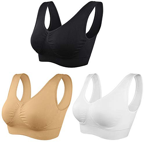 SIMIYA BH Damen ohne Bügel gepolstert Bustier Damen große Brüste Schlaf BH Push up Sport BH Bralette (Schwarz+weiß+beige,XL)