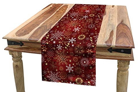 ABAKUHAUS Winter Tischläufer, Weinlese Weihnachts, Esszimmer Küche Rechteckiger Dekorativer Tischläufer, 40 x 300 cm, Zinnoberrot Gelb Weiß