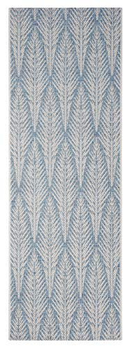 Northrugs In- und Outdoor Teppich Pella 70x200cm - Flachgewebe Wetterfest Modern Palmen Blätter Florales Muster für Balkon Terrasse Wintergarten Küche Wohnzimmerteppich Wasserfest in Taupe Blau
