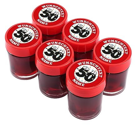 Herz & Heim® Schnaps mit Birnen-Frucht oder Kirschlikör mit Kirsche zum 50. Geburtstag mit Namensaufdruck und Wunschtext Kirschlikör