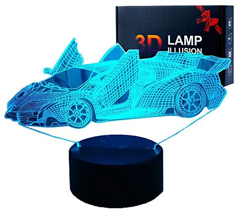 TourKing 3D Illusion Lamps LED Sport Car Night Lights USB Remote Control 16 Colors Changing Desk Lamp for Kids Christmas Birthday Gifts Home Decoration