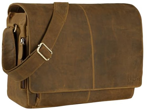 STILORD 'Alex' Vintage Ledertasche Männer Frauen Businesstasche zum Umhängen 15,6 Zoll Laptoptasche Aktentasche Unitasche Umhängetasche Leder, Farbe:dijon - braun