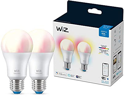 WiZ Tunable White and Color LED Lampen E27 2-er Pack (806 lm), 60 W Lampen mit 16 Mio. Farben oder warm- bis kaltweißem dimmbarem Licht, smarte Lichtsteuerung über WLAN per Stimme/App