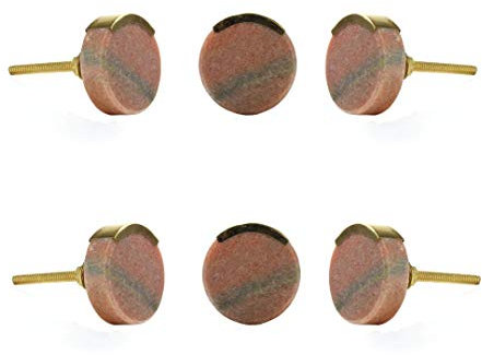 Perilla Home Set of 6 Round Stone Knobs Set Cabinet Hardware Finger Pull Kitchen Cupboard Metal Door Dresser Wardrobe and Drawers Pull (Pink)