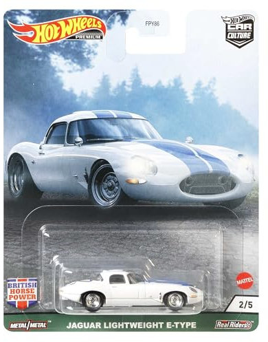 Hot Wheels Jaguar Lightweight E-Type Vehicle, Car Culture Circuit Legends Vehicles for 3 Kids Years Old & Up, Premium Collection of Car Culture 1:64 Scale Vehicles