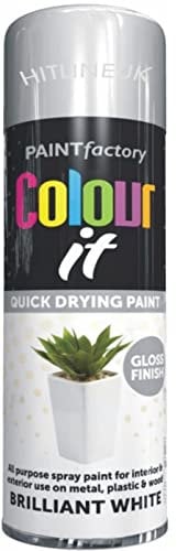 HitlineUK 250ML BRILLIANT WHITE COLOUR IT GLOSS FINISH SPRAY PAINT DECORATIVE WOOD METAL