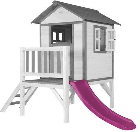 AXI Spielhaus Beach Lodge XL in Weiß mit Rutsche in Lila | Stelzenhaus aus FSC Holz für Kinder | Kleiner Spielturm für den Garten..