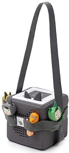 fantifant Musikbox-Träger für Tigerbox oder Toniebox und bis zu 8 Figuren | grau | Tragegurt mit stabilem Gummiband | 8 Laschen für Figuren