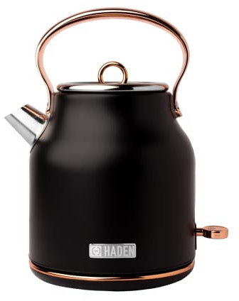 Haden Heritage Black & Copper Cordless Kettle - Traditional Electric Fast Boil Kettle - 3000W, 1.7 Litre