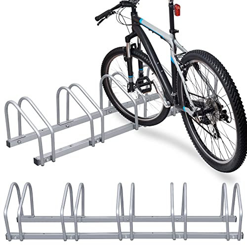 Tubiaz 2 x 5er Fahrradständer im Set, Für 5 Fahrräder Boden- oder Wandmontage, Mehrfachständer Geeignet für Fahrräder von 35-55 cm Stellplatz 30cm verzinktem Stahl,130x32x26cm Silber